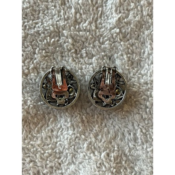 Vintage‎ Rhinestone Earrings Clear Prong Set Round Clip On Silver Tone 1" - Picture 4 of 6